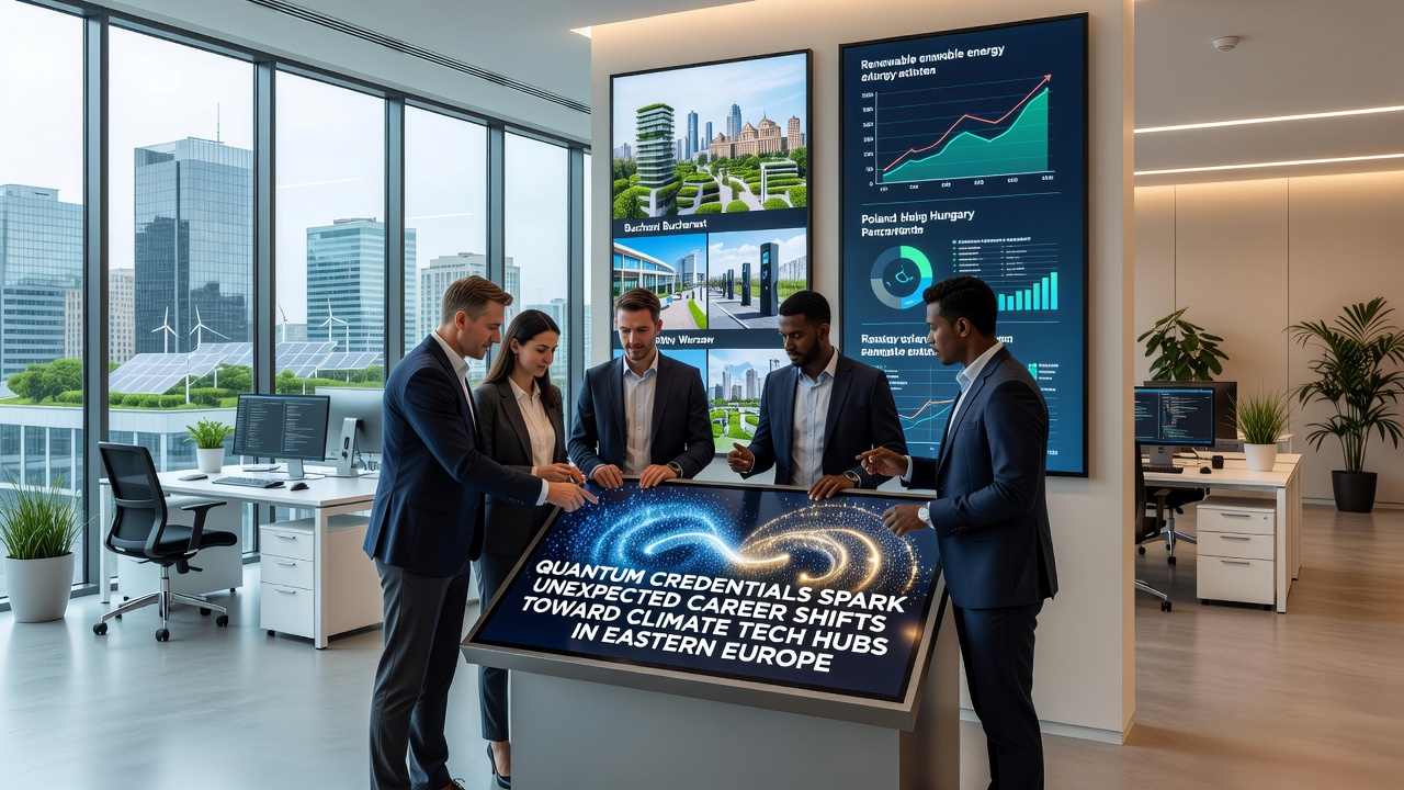 Eastern European climate tech campus featuring advanced computing equipment and international research teams